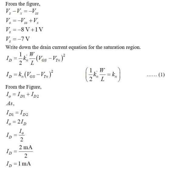 From the figure, -V-V S SS -VV V-8 V 1V S SS S V-7 V Write down the drain current equation for the saturation region 1, W (VG