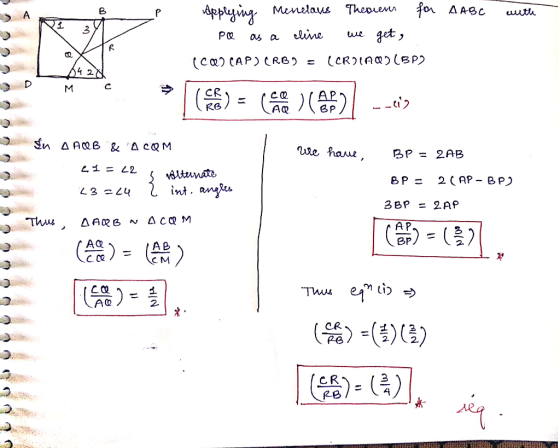 Menelaus Theouens fo Appyng A ABC uuth A get, eline as a (Ca2 CAP) (RB) = (CR)IAQD(BP 42 C () CR AP RB AQ Sn A AQB & A CQM ur