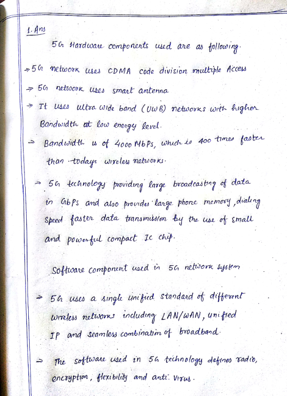 !. Ans 5 Harduwau components used ane as folloe 750 metoOYK leses CDMA code division multiple Accesd 5 nettoook uses smart an