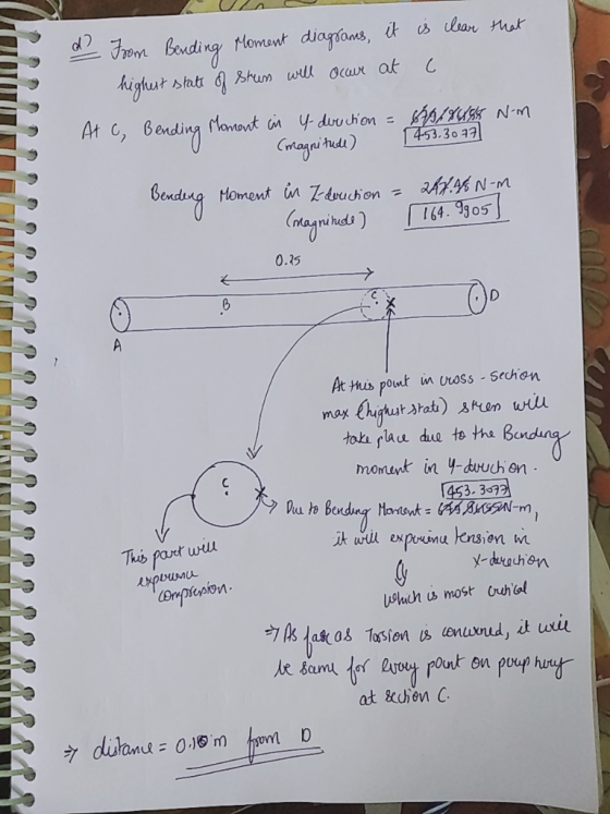 At C, Bending Monont (M y.duchon 3.30羽 wiagai hudi tagnihds) 0.25 toki rlau due to tha Beud 새) at echen C