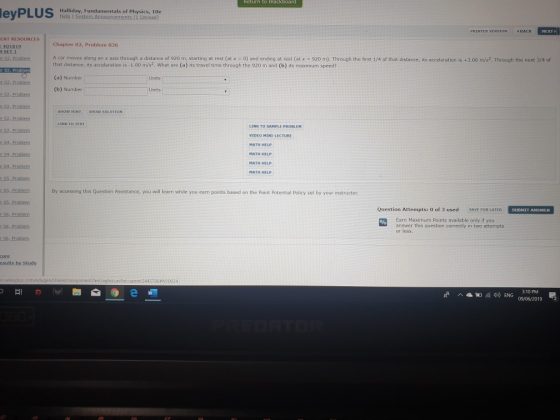 Return to Blackboard eyPLUS amentals ofhyss, Tue NEXT PRINTER VERSION 4BACK ENT RESOURCES Chapter 02, Problem 036 19 a SET 1