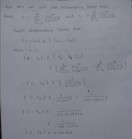 FUT this we i uge Autenating Sesieg test Here, =2ninng Cin n) andd s n 3 From Altesnating Scanep tegt Is-Snls (Sn -Sn Here n-