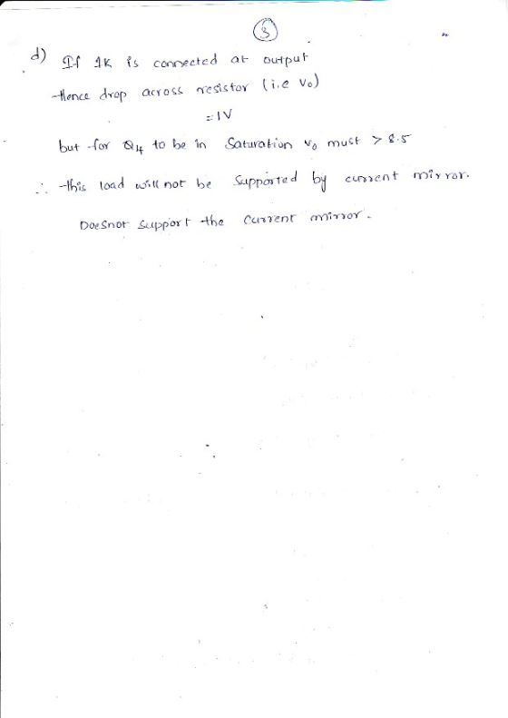 d) 1k is connected at o너 Put -Hence dap acyoss nests toy i e vo) outou but fo 14 to be in Satuotion must turti tiods not be S