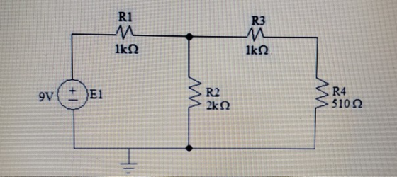 R1 R3 IkΩ 1kΩ. R2 2kQ R4 510 E1 9V