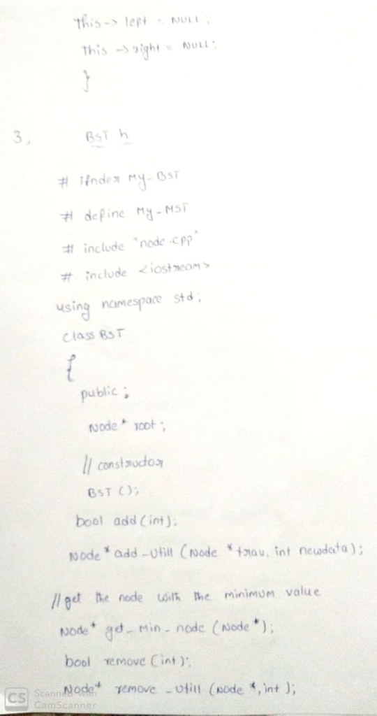 3, BST define -S include node.cpp. # include <íosheom» using namespace std Class 85 T publie ll constsudos BST C bool add Ci