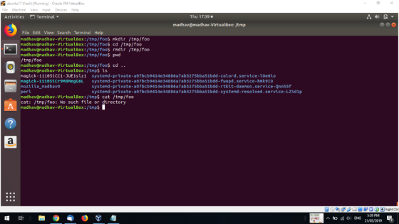 ubuntu17 (fresh) [Running)- Oracle VM VirtualBox File Machine View Input Devices Help Activities Terminal ▼ Thu 17:39 madhav@
