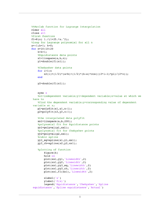 Matlab function for Lagrange Interpolation clear all close all %first function %loop for Lagrange polynomial for all n for n-