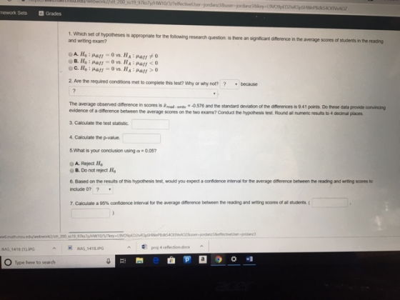 t nework SetsGrades 1. Which set of hypotheses is appropriate for the foilowing research question is there an significant a a