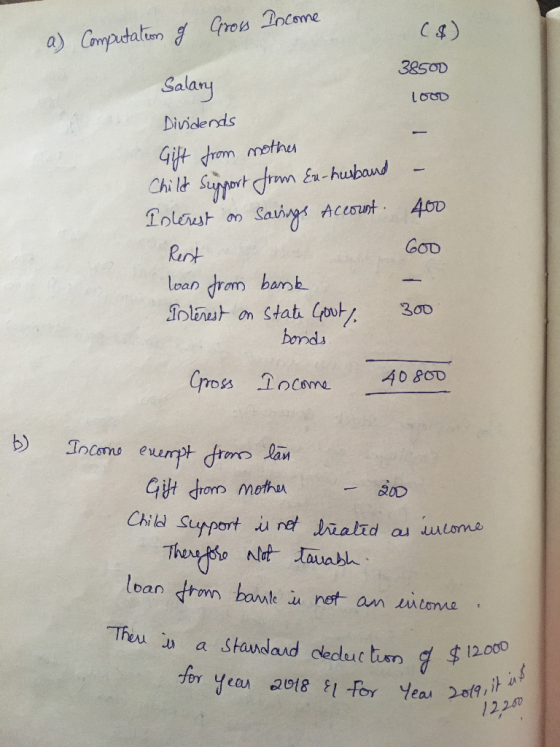 C s) Salan Dividends Rart loan drom bamb GOD 300 bmds b) Incmu eumpt dono Rarn S0D loan trmn bowle u not am sitonme a sHawdas