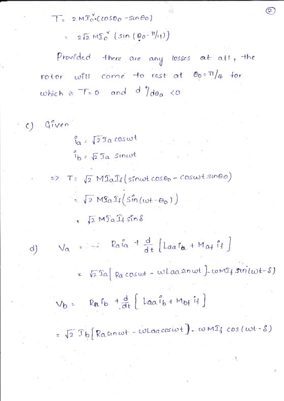 Provided -there ore ane losses at all, the rotor o come to rest tot 90 hichò_Γ.0 and d )Given a la