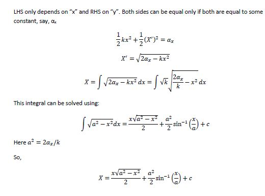 LHS only depends on x and RHS on y. Both sides can be equal only if both are equal to some constant, say, α This integral