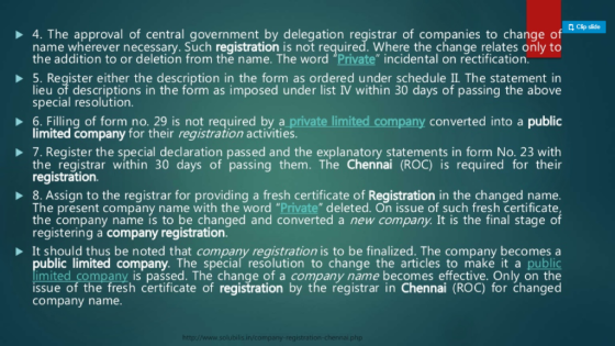 CClip slide 4. The approval of central government by delegation registrar of compan ies to change of name wherever necessary.