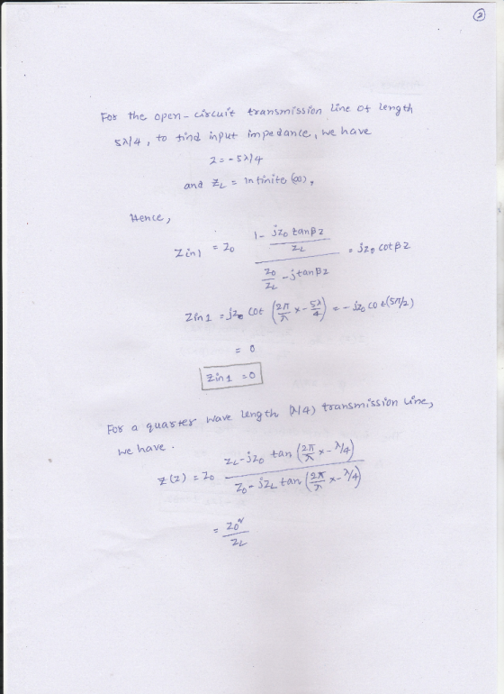 Fos the open- ciscuit transmisson Line length SA4, to ind input im pe dante ,we have Men ceノ 1- šzo tampz -tanPz Fos a quas w