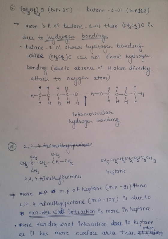 butane -1-ol shesyecrogen bond bonding (dueto absenu of H atom diye attauh to oxyain atom) fnkemetecular en bendu houding CH