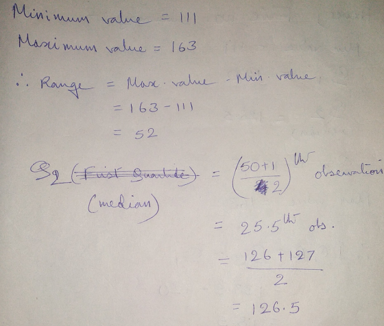ini mum alue 11 Mari mum value 163 Range Min vaue Mare value 1 63-11) 5 2 50t) otseumliou Cmedian) 25.5h ots 126 t127 2. 126.