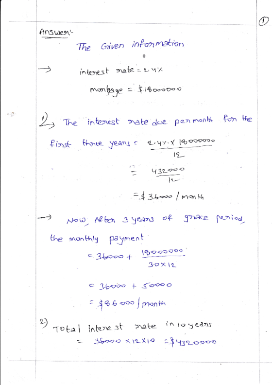 Answen- The Given inPonmation interest ate 2 4% MOn The intoest nate 12- the monthly payment Tota ntene st ate n leans