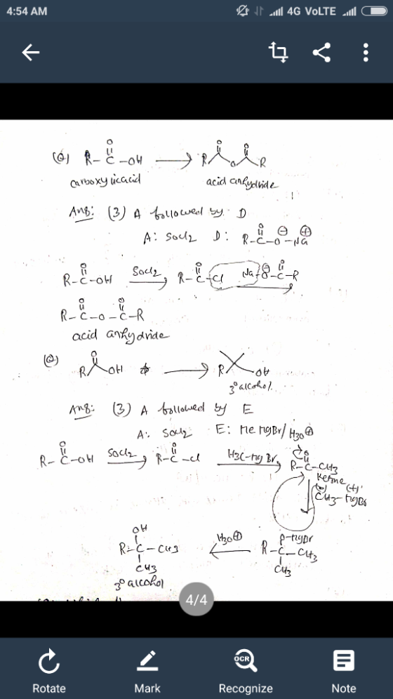Lr 4G VOLTE 4:54 AM C R--o4 acid ankyvide a rbo xy ucacid Ang (3) A 1plioecl yD A: Sou R-C-0-a Na Sacly -R R- R-C-ot C-R R-C-