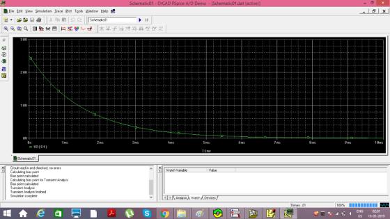 atic01.dat ( tic01 ice File Edit View Simulation |race Plot Tools window Help 18ns 9ns 8ns 4ms 2mS 0s a U2 (C1) Value Watch V