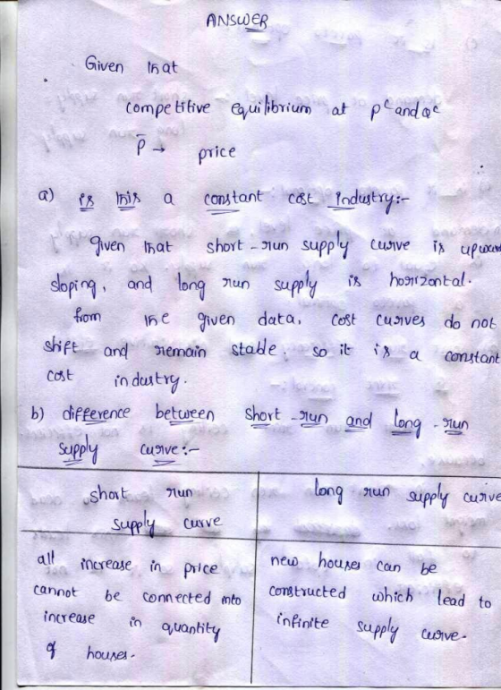 ANSUER Given 15 at Compe titive eui ium a pnd pprice .: Guennat shot. Tun supply lusve is upute toal fom he nen data, ost cus