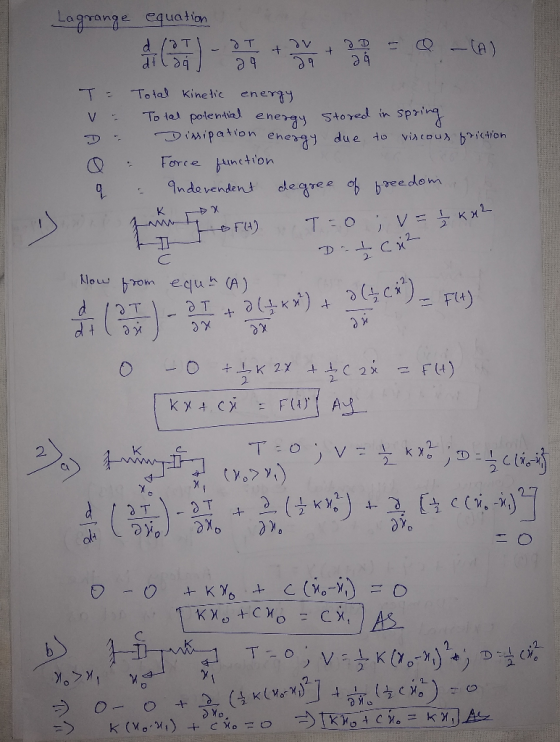 Lagrange equation AG T betp To tal Kine lic ener9 (eT T: ayeds viscous TaYcron To tal polenia energy Stored in Dimipation ene