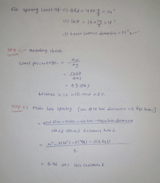 tie spaing Least Of a) 48d=484 24 91 32 Lease Lan dimensin = 21 2) 169 Step 68Detaling check A st Steel pescentage Ay To63 44