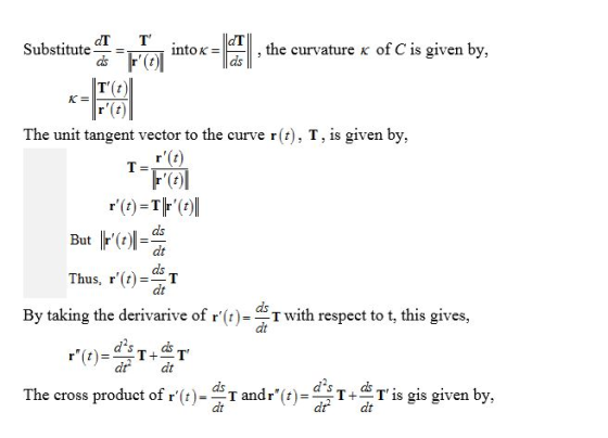 T into dT ds dT Substitute of C is given by, the curvature K T The unit tangent vector to the curve r(), T, is given by (t)