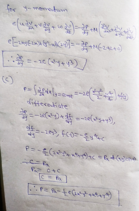 for y-momotum efudvvdv +M 2e P=dyoet 2 & difteretate Pa Pa 0tC Pa P= Pa-teautttey)