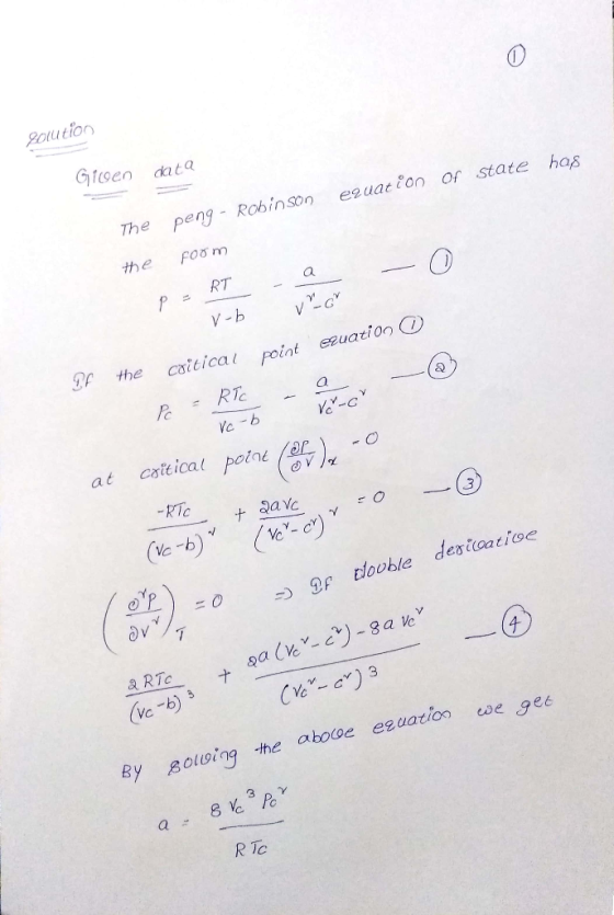 Po1ution Gtoen data has eeuat &on Of state Robinson peng The - Foom the RT V-b caitical point ezuation ) the -RTc Vc -b caiti