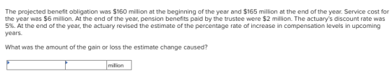 The projected benefit obligation was $160 million at the beginning of the year and $165 million at the end of the year. Servi