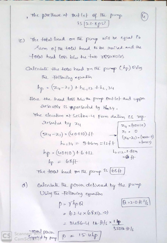 is 12-1, 80) sr The fotad Gead on pump l be egual to 人urn ofte totaJ head to be uruk, and the Calcular the tetal head mrte pu