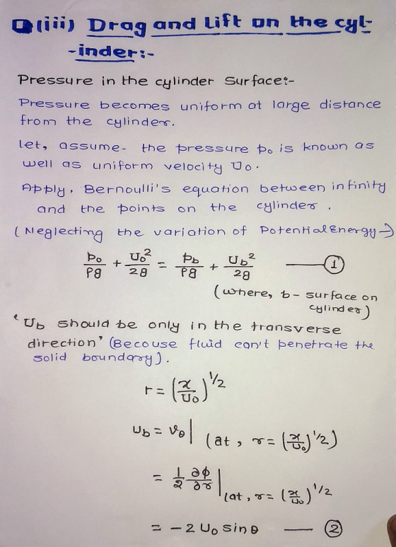 Drag and Lift on the cyL Q -inder: Pressy re in the cylinder Surfacet- Pressure becomes uniform at large distance fron the cy