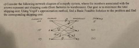 c) Consider the following network diagram of a supply system, where the numbers associated with the arrows represent unit shi