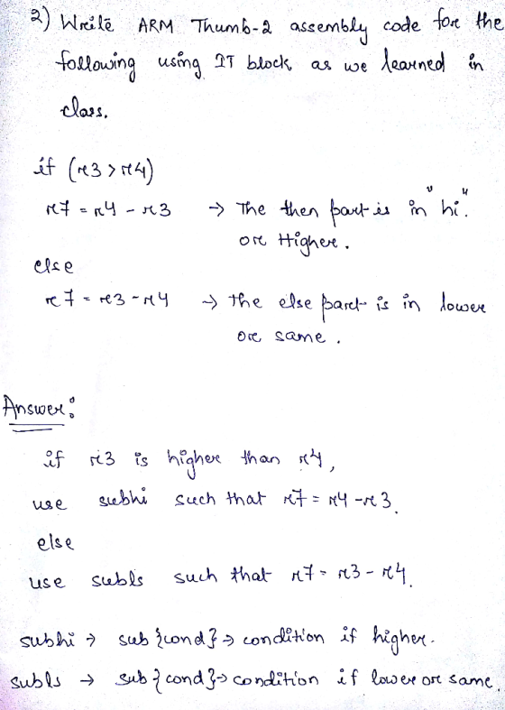 a) Wrile ARM Thumb-A ass emblu code for th Oce Same use subhi such that ty -*3