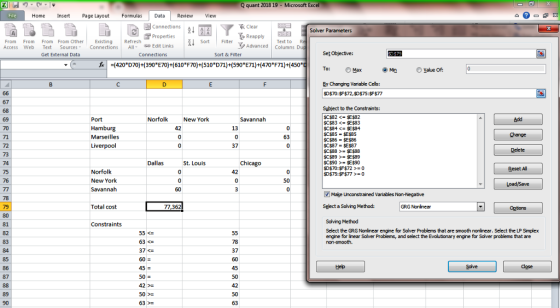 Q quant 2018 19 Microsoft Excel Home Insert Page Layout Formulas Data Review View File Connections K Clear Solver Parameters