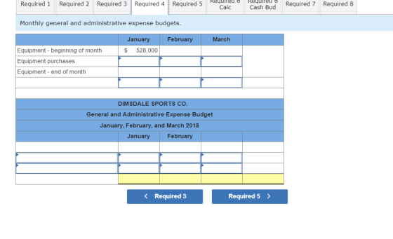 Required 1 d2 Required 3 Required 4 Required 5CCash Bud Required 7 Required Calc Monthly general and administrative expense b