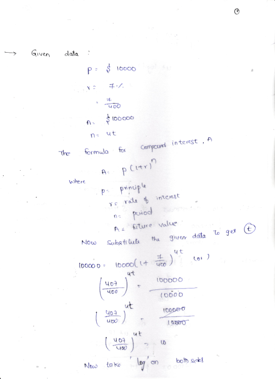 GIven data P 2 100000 ut in terest A Carrycued formula for The p Citr A ahere Pincip rale interest piod future Value A to get