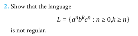 2. Show that the language is not regular.