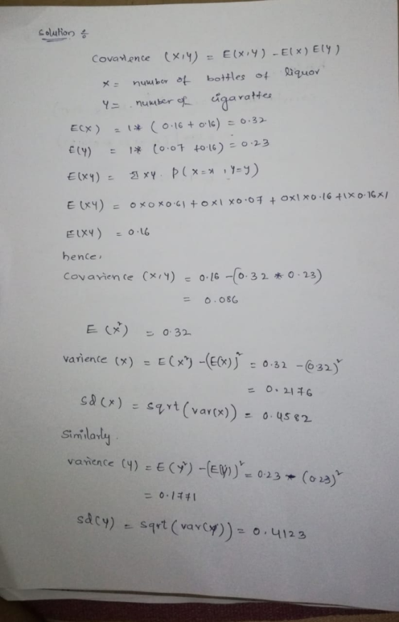 -E(x)E(Y) E(x,y) (X,Y) = CovaW2nce oxoxo.GI+oxl xo.여 +0x1xo-t6txo. 16x, Eley) = hence 16 -0.3223) Covavien te x) =o.osc E (*)