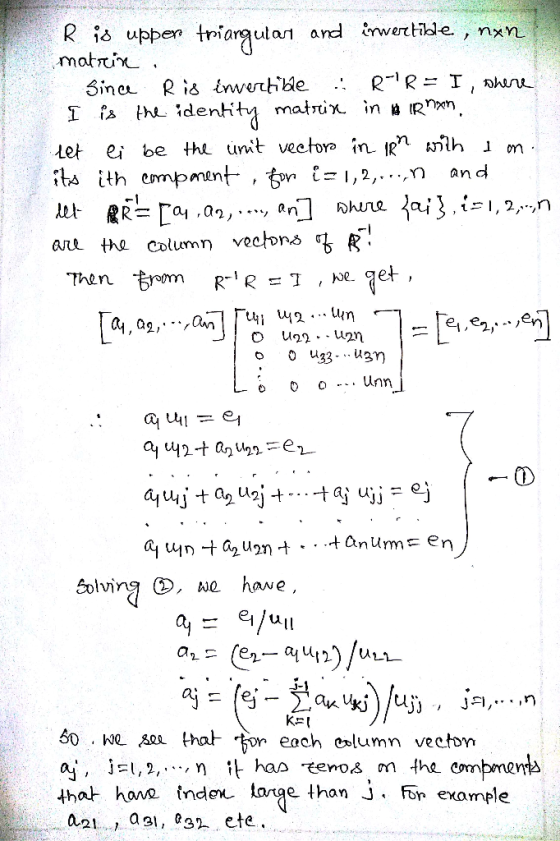 motri aut the column vecons R O uu2n 0 Solving we hawe each clumn vectdn でeros m the corn menk e than JF example aj , j*l, 2,