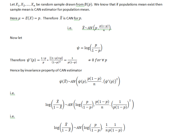 Let X1,X2, Xn be random sample drawn from B(p). We know that if populations mean exist then sample mean is CAN estimator for