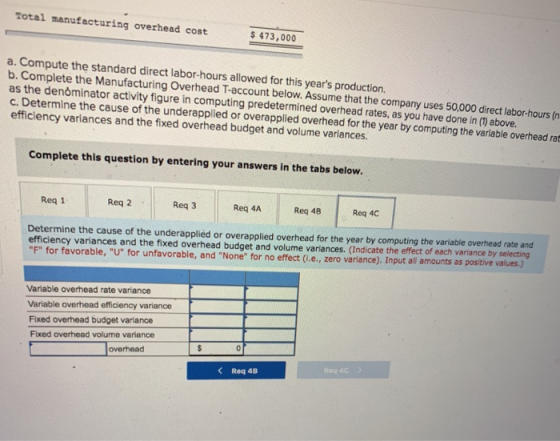 Total manufacturing overhead cost s 473,000 a. Compute the standard direct labor-hours allowed for this years production. b.