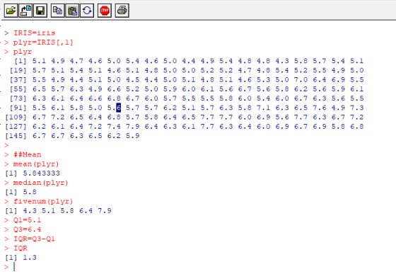 >plyr-IRISI,1 > plyr [1 5.1 4.9 4.7 4.6 5.0 5.4 4.6 5.0 4.4 4.9 5.4 4.8 4.8 4.3 5.8 5.7 5.4 5.1 [191 5.7 5.1 5.4 5.1 4.6 5.1