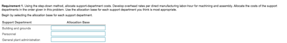 Requirement 1. Using the step-down method, allocate support-department costs. Develop overhead rates per direct manufacturing