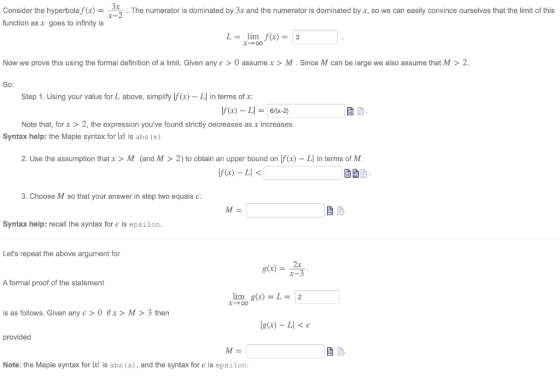 3x Consider the hyperbola f(x) = The numerator is dominated by 3x and the numerator is dominated by x, so we can easily convi