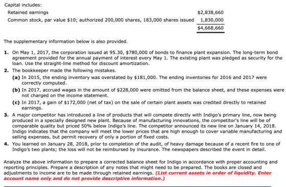 Capital includes: Retained earnings $2,838,660 Common stock, par value $10; authorized 200,000 shares, 183,000 shares issued