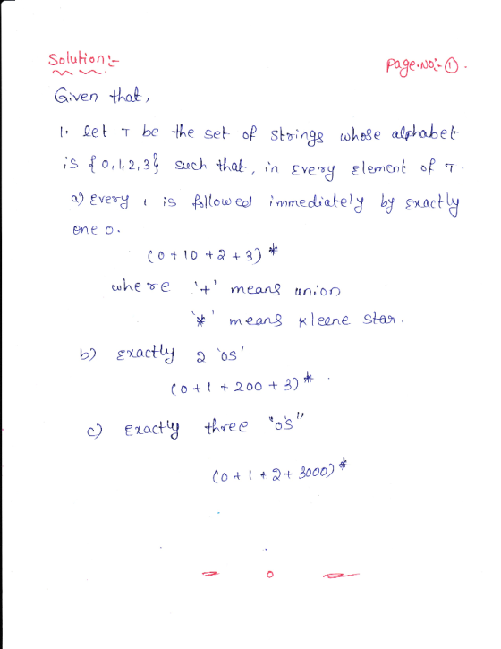 Soluton Given that Ret T be the set of s ohese alishabet , 2,3 Such that , in vlement of ene o means Kleane sta 200 3) Co c)