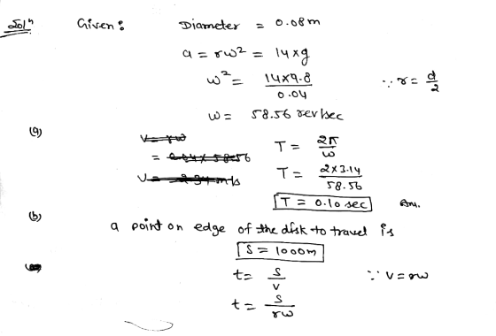 Cfen Diameter 14x9-8 S8.56 ev bec T 2x3.14 T: Vzz13ns Olo sec A a point edge of the dfsk to travel fa |S= lo 00m to