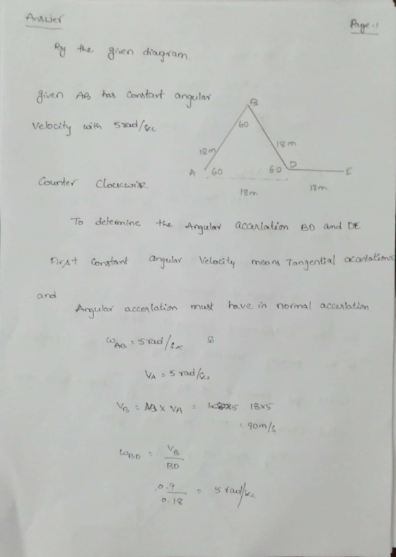 Pa the aiven diagram Velocity oth ad b0 C. igm CounteCloce To dete imine +he Anla accarlalim eo and DE Velocity me Tangentia