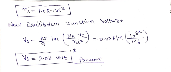 Naw Saitibrium Juncton Voltabe NA ND 34 D.o26/m (l0 = 2.03 Volt Answer