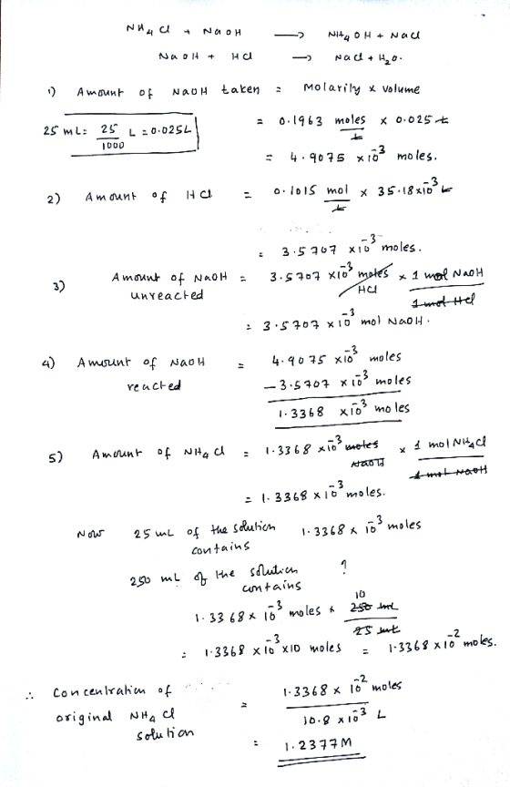 MOlavilY volume 0.1963 moles x 0,025七 4.905 x i6 mo les 3 5x 10 moles unreac ed HC 4) A wunt of NaOH :4.405 xlo moles I3368